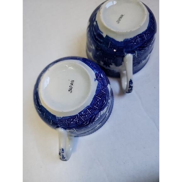 Vintage Blue &White Japanese Tea Cups Set of 2 Made In Japan Interior Printed - Picture 11 of 16